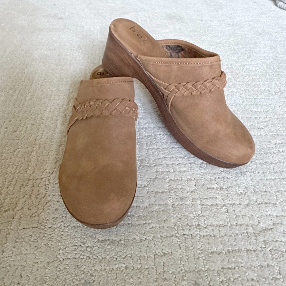 b.o.c. Born Concept Tan Brown Braided Platform Clogs Mules 8 Boho Casual Neutral